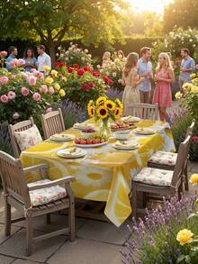 1/2pcs Tablecloth, Lemon Daisy Pattern, Polyester Material, Suitable For Kitchen, Dining Room, Coffee Table, Rectangular Or Round, Suitable For Picnic, Camping, Countryside Decor, Protect Tabletop & Decorate For Holidays, Fresh & Natural Style - Multicolor - View 16