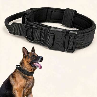 1pc Tactical Dog Collar, Premium Nylon Adjustable Dog Collar With Handle, Heavy Duty Metal Reinforced Buckle D-Ring Soft Cotton Padded Military Training Collar For Medium & Small Dogs