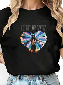 1 camiseta de Lenny Kravitz con diseño de corazón multicolor, estilo funk, reggae, rock, 180g, 100% algodón. - Negro 1 - Ver 1