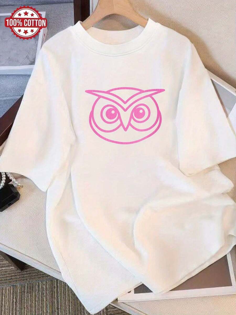 Camiseta de Mujer: Camiseta de Verano Moderna de Algodón Puro, Cuello Redondo Holgado, Ropa Versátil para Mujer, Camiseta Casual Cómoda para Adolescentes, Tops de Manga Corta Vibrantes y Juveniles para Uso Diario. - Blanco - Ver 1