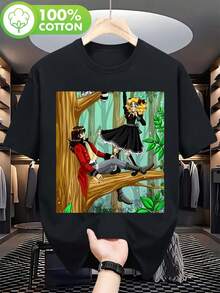 Camiseta Anime Negra para Hombre - Camiseta Gráfica con Escena de Bosque de Candy & Terry Grange y Personajes de Manga Japonés, Tejido Suave y Transpirable - Negro - Ver 6
