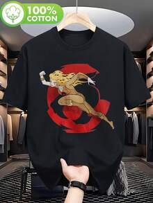 Camiseta  retro anime de los 80 para hombre y mujer - Estampado icónico de Chitara y logo Icon en algodón suave y transpirable (Tallas 2XL-6XL) Camiseta coleccionable nostálgica del programa de TV de los 80 para fans, ropa casual y exteriores - Negro - Ver 1