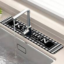 1pc Black & White Plaid Absorbent Mat For Sink Faucet, Made Of Diatomite, Suitable For Kitchen Or Bathroom Countertop, Quick Drying And Customizable - Multicolor - View 5