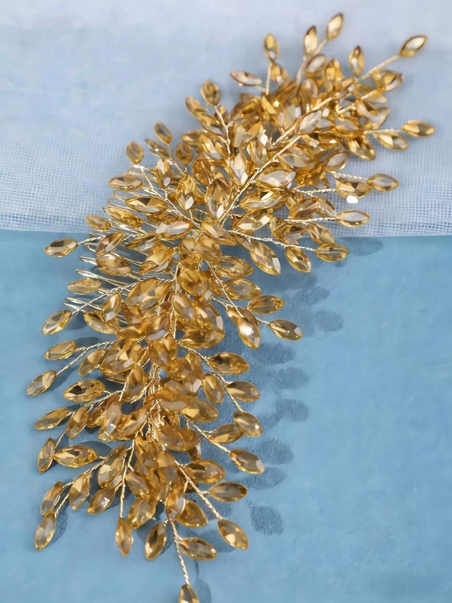 1 chiếc băng đô cài tóc đính đá sang trọng thủ công dành cho nữ, phụ kiện tóc dự tiệc cao cấp, mũ đội đầu cô dâu, quà tặng công chúa sinh nhật. - Vàng - Xem 1