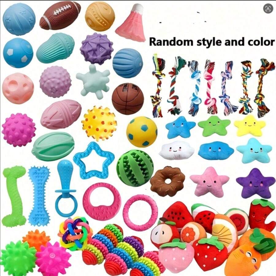 16pcs Durable Dog Chew Toys - Suitable For Spring/Summer Outdoor Use, With Various Shapes And Textures To Choose From. These Toys Are Made Of Plastic, With A Variety Of Colors And Styles. Perfect For Medium To Large Dogs. However, Large Dogs Have Strong Bite Force, And These Toys May Be Easily Damaged - Blue - View 1