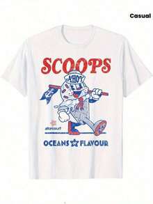 Camiseta Vintage con Estampado Abstracto de Camuflaje de la Mascota de Helado Scoops Ahoy para Hombre - Diseño Único, Corte Holgado, Tela Transpirable, Estilo Casual Urbano, Lavable a Máquina - Blanco - Ver 12