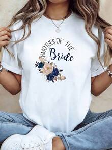 Ropa Elegante para Mujer, Exclusiva para Madre de la Novia, Camiseta de Manga Corta con Estampado de MADRE DE LA NOVIA, Cuello Redondo, Moda Casual y Cómoda para Mujer, Primavera/Verano, para la Boda de la Hija, Fiesta Pre-Boda, Uso Diario - Blanco - Ver 8