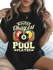 Camiseta de Cuello Redondo para Mujer, Diseño del Mejor Jugador de Billar del Mundo - 100% Algodón, Negra, Estampado de Billar Colorido, Cuello Redondo, Talla, Adecuada para Uso Casual y Entusiastas del Billar, Artículo Más Vendido, Regalo, Moderna, Unisex, Vintage, Suave, Transpirable, Casual - Cuello Redondo, Corte Regular - Lavable a Máquina, Camiseta de Manga Corta Estampada de Algodón Cómodo con Cuello Redondo, Ropa Fresca de Verano para Mujer. - Negro - Ver 6
