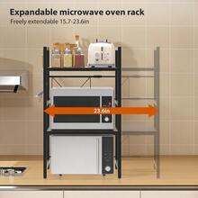 3 Tier Expandable Microwave Oven Rack Stand Storage Kitchen Corner Shelf Hold Expandable Rack Stand Storage Corner Holder Kitchen Microwave Oven Shelf With 6 Hooks, Standing Shelf - 3 Tier - View 5
