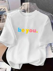 Oversized Crew Neck T-Shirt For Men And Women With Colorful Letters - Casual Loose Fit T-Shirt Suitable For All Seasons, Machine Washable, Comfortable Casual Wear, Year-Round Wardrobe Essential (Unisex) - trắng - Xem 6