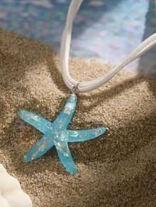 1pc Fashionable Minimalist Resin Starfish Pendant Necklace, Suitable For Daily Wear, Beach, Holiday, Birthday Gift - Baby Blue - View 4