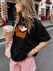 ¡Oferta por tiempo limitado, unidades limitadas,  relámpago! Camisas casuales para mujer, camisetas de poliéster para mujer, camisas elegantes.Camiseta de verano de manga corta estampada para mujer, tejido de poliéster, estilo multifuncional, corte regular, 1 unidad. - Negro - Ver 2