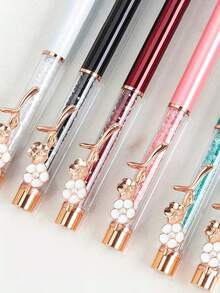 1pc Personalized Flower Pen Holder With Custom Name Engraving, Multi-Color Metal Rhinestone Design - Soft Grip For Smooth Writing, Birthdays & Corporate Use,Stylish Promotional Item For Men And Women,Back To School Season - Multicolor - View 4