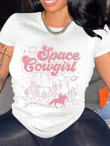 Suave Space-Cowgirls-Bachelorette-Party-Rodeo-Girls-Women-T-Shirt_Scb2510530-At_Black_Product_Image Mismo Estilo Para Hombres Y Mujeres Camiseta Estampada De Manga Corta De Verano Algodón Puro 200G-1-1, blusas casuales, playeras de mujer algodón - Blanco - Ver 1