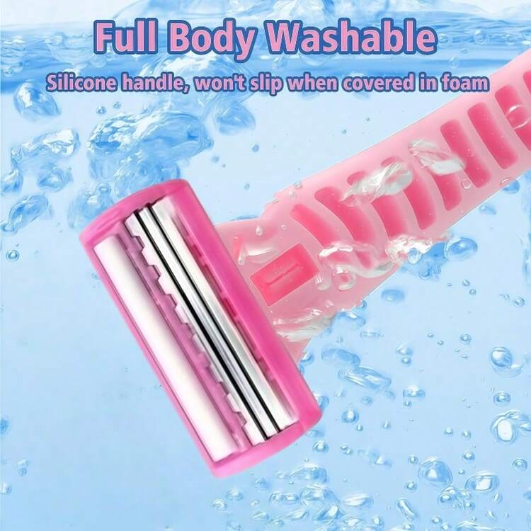 Pink Ladies' Classic Manual Hair Removal Razor Kit - Hypoallergenic, Reusable With 1 Handle + Blades, 3-Layer Stainless Steel For Smooth, Normal Light Beige, Hair Removal Device - Safety Razor - View 4