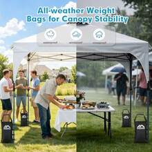 MoKo 120 LBS Sand Bags for Canopy Legs Set of 4 Without Sand Weighted Bags with Handle and Fixing Strap Windproof and Portable to Secure Tent Canopies Zipper Top Sandbags for Weight Black - como en la imagen - Ver 5