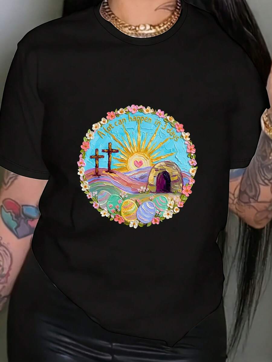 Camiseta de Mujer: Han sucedido muchas cosas en los últimos tres días. Camiseta estampada con diseño, de manga corta y cuello redondo, estilo casual, adecuada para verano y primavera, ropa de mujer, Tops para Mujer. - Negro - Ver 1