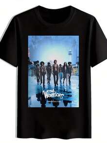 T-shirt med krigarmotiv för män - Vintage filmdesign, med klassiska karaktärsmönster, svart kortärmad rundhalsad tröja, lättviktsmaterial, lämplig för sommarens fritidskläder, resor och strandaktiviteter, strandskjorta med vintage-filmmönster. - Svart - Visa 1