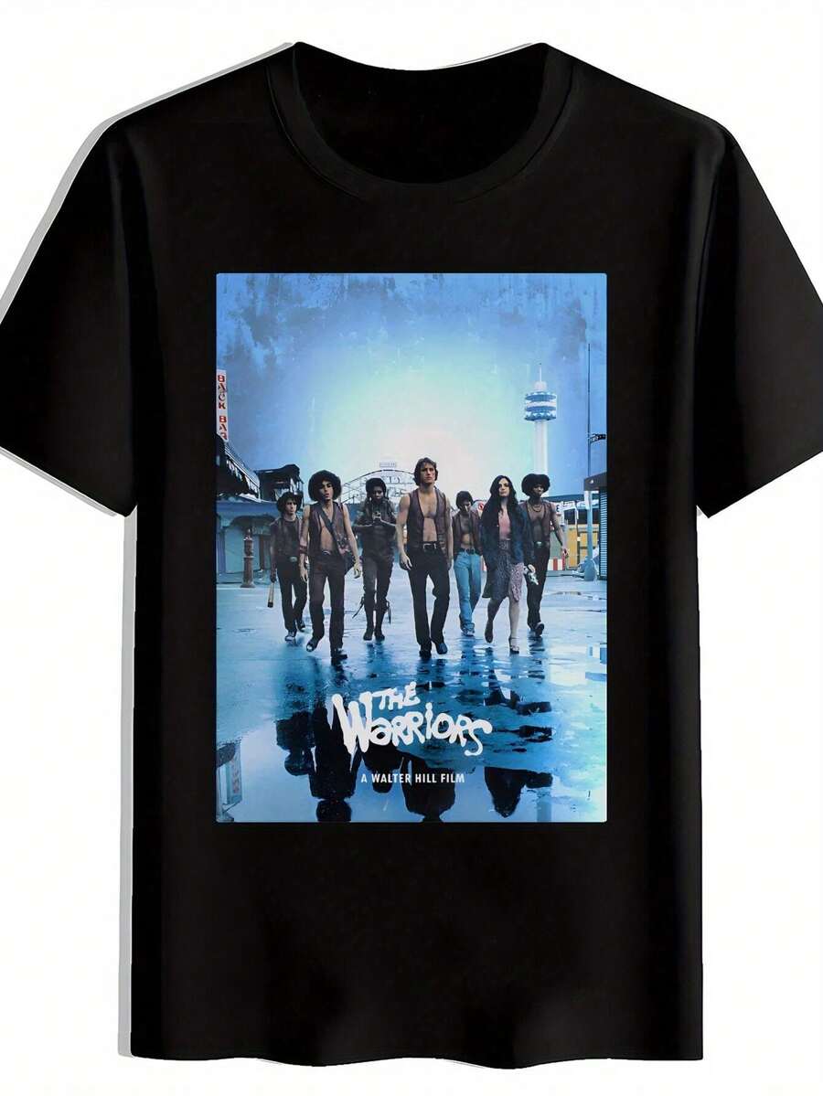 T-shirt med krigarmotiv för män - Vintage filmdesign, med klassiska karaktärsmönster, svart kortärmad rundhalsad tröja, lättviktsmaterial, lämplig för sommarens fritidskläder, resor och strandaktiviteter, strandskjorta med vintage-filmmönster. - Svart - Visa 1