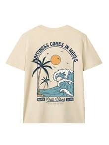 Camiseta personalizadaholgadaparamujerconestampadodeolaspalmerasyolassuave,transpirableyligera,superiorcasualdeestilobohemioyplayero,demangacorta,adecuadaparavacacionesdeverano,viajesalaplaya,festivalesdemúsicayreunionesesla-VintageCalleEstiloUnisexoSueltoAlgodónCortoMangaTripulaciónCuelloCamiseta - Albaricoque - Ver 2