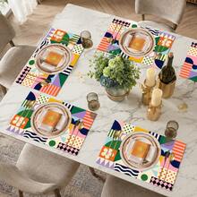 1 pieza Mantel individual de lino con patrón colorido, tapete para desayuno, posavasos de café, base para tazón, accesorio de cocina, fácil de limpiar, apto para hogar, restaurante, decoración de comedor, regalo festivo, regalo para amigos, set multipieza - Multicolor - Ver 6