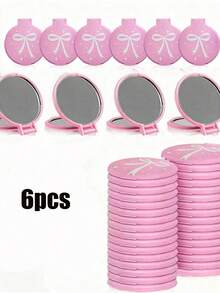 1/2/6/10/20/30/50/80pcs Pink Bow Portable Folding Makeup Mirror Set. Features Foldable Glass Surface. Ideal As Round Pocket Mirror, Perfect For Parties Or As A Thoughtful Gift - A - View 15