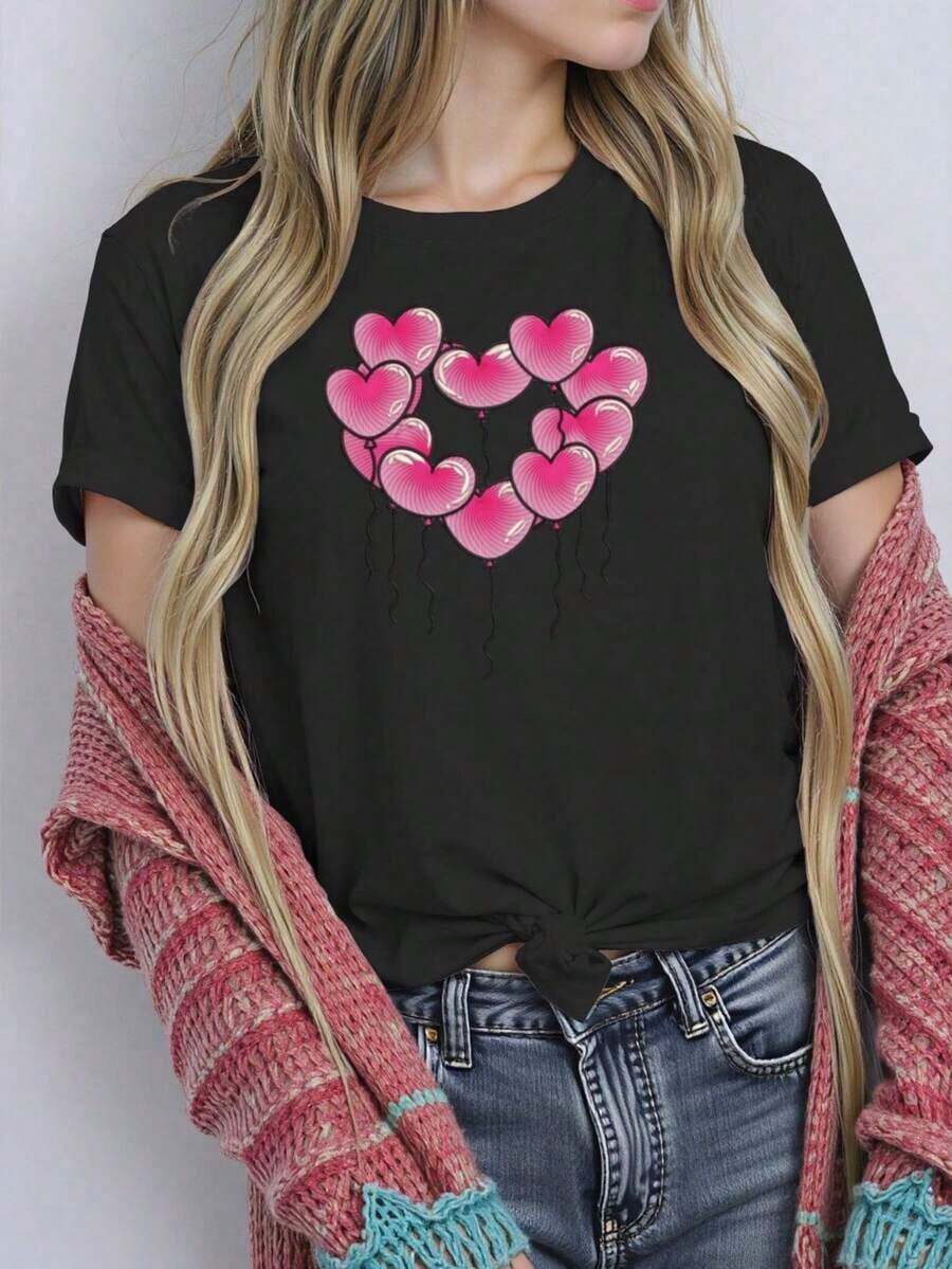 Camiseta estampada de cuello redondo, casual, de manga corta, con dibujos animados, para primavera y verano, de algodón 180 g/m². El mejor regalo de camiseta para amigos o familiares, adecuada tanto para hombres como para mujeres, tallas S-XXXL, ideal para primavera, verano y otoño. - Negro - Ver 1