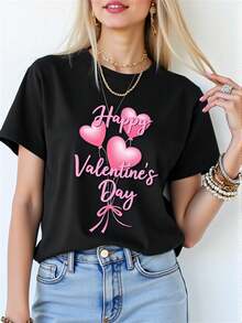 Camisetas a juego para el Día de San Valentín para mujeres | Camiseta de manga corta con cuello redondo y estampado de globos en forma de corazón, casual y romántica para citas, lavable aáquina, estilo de moda primavera/verano - Camiseta unisex de algodón holgada con cuello redondo y manga corta, estilo vintage urbano. - Negro - Ver 7