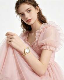 Coach IRIS Elegant C-Link Chain Bracelet Watch Round Face Quartz Watch For Women Minimalist Dressy Wristwatch - Gold - View 2