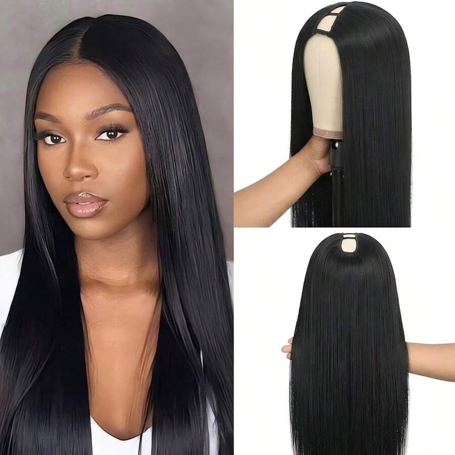 Long Straight V Part Synthetic Wig 20-32 Inch - Easy Wear Synthetic Hair For Everyday & Party Looks - Black - View 1