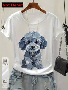 Camiseta con estampado gráfico, top casual de manga corta y cuello redondo para verano y primavera, ropa de mujer - Blanco - Ver 1