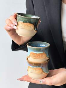 1个窑烧纯色手柄咖啡杯，陶瓷材质，精致高品质个性化创意“咖啡时光”字母咖啡杯，意式浓缩咖啡杯，阿拉伯式浓缩咖啡杯，茶杯 - 彩色 - 查看 10