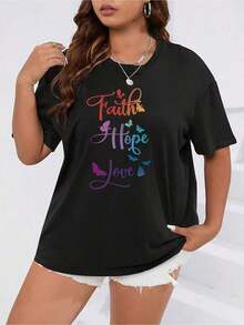Camiseta Y2K con diseño de Fe Esperanza y Amor en colores vibrantes y mariposas hermosas ideal para un estilo moderno y positivo perfecta para lucir en cualquier ocasión disponible en talla única para un ajuste cómodo - Negro - Ver 1