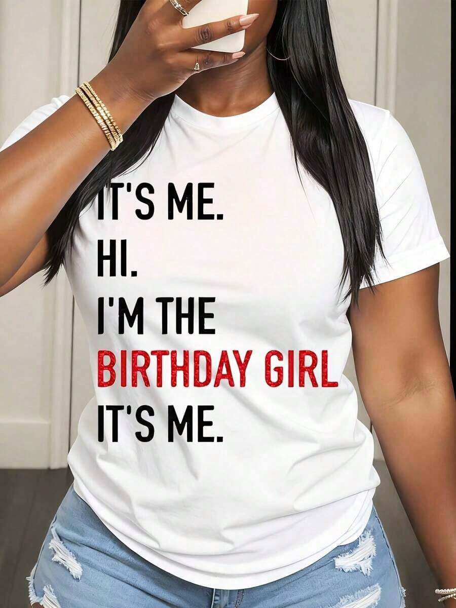 Camiseta de manga corta para mujer con estampado gráfico de "Birthday Girl" (Soy yo, hola, soy la chica de cumpleaños). Ideal para celebraciones de cumpleaños y fiestas. - Blanco - Ver 1