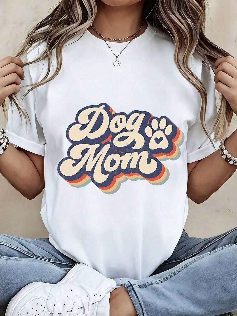 Camiseta de Moda para Mujer con Diseño Gráfico de Huella de Pata de Mamá de Perro, Atuendo Casual de Verano para Amantes de Mascotas, Uso Diarioblusa casual mujer - Blanco - Ver 1