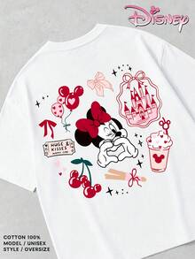 Women's Pure Cotton T-Shirts, Disney Minnie Mouse Pink Print, Sweet And Girly Double-Print Design, Full Of Girlish Charm, Suitable For Theme Park Outfits, Dates, And Outings With Friends. - trắng - Xem 2