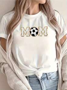 Camiseta de manga corta de algodón TrendySoccer Mom para mujer, cuello redondo, corte regular, ideal como regalo para el Día de la Madre, para uso diario. - Blanco - Ver 6