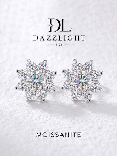 1 Đôi bông tai bạc 925 đính đá Moissanite hình hoa, tổng cộng 0.5 carat, thanh lịch và sang trọng, món quà hoàn hảo cho lễ đính hôn, đám cưới, sinh nhật bạn thân, kỷ niệm hoặc trang sức cô dâu.
