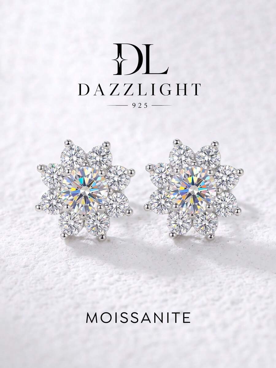 1 Đôi bông tai bạc 925 đính đá Moissanite hình hoa, tổng cộng 0.5 carat, thanh lịch và sang trọng, món quà hoàn hảo cho lễ đính hôn, đám cưới, sinh nhật bạn thân, kỷ niệm hoặc trang sức cô dâu. - Bông tai moissanite đính kim cương nguyên khối - Xem 1