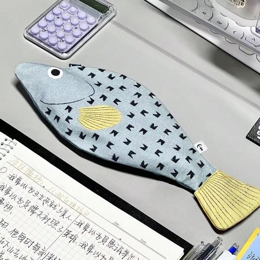1个趣味石斑鱼毛绒铅笔盒,INS Niche 逼真鱼形加厚文具袋,学生日常便携装饰品 - 石斑魚 - 查看 1
