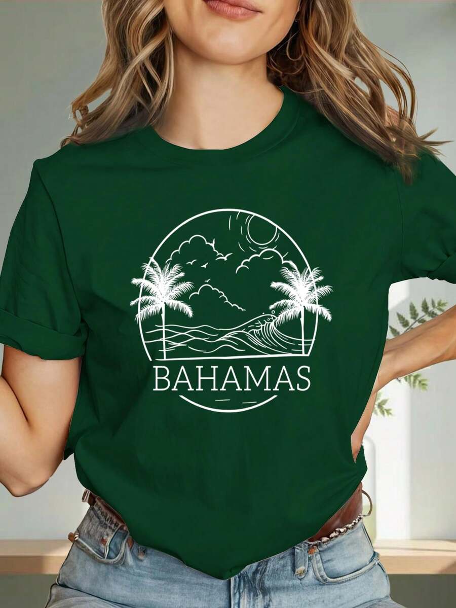 Comfortable And Stylish Women's T-Shirt With A "Bahamas Flag Design". This Women's T-Shirt Features A Comfortable Crew Neck And Short Sleeves. Made From Soft, Breathable, And Lightweight Fabric, It's Perfect For A Stylish Summer Look. MB1L - 綠色 - 查看 1