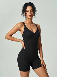 UONNOU 1 chiếc bodysuit nữ mùa xuân hè dây chéo lưng, unitard hở lưng gợi cảm định hình, jumpsuit nén kiểm soát bụng nâng mông đào, hoàn hảo cho yoga, chạy bộ, gym, thời trang mặc thường ngày - màu đen - Xem 11