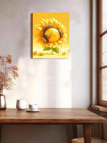 40x50cm/16x20in Smiling Sunflower Wearing Headphones DIY Digital Oil Painting Handmade Craft Adult Home Decor Holiday Gift - Sets - View 4