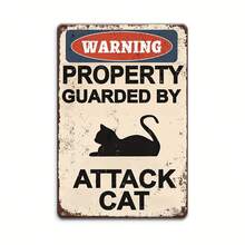 1pc [2D Flat] Attack Cat Warning Sign, Classic Iron Garden Sign, Outdoor Wall Decor, Multi-Functional Wall-Mounted Iron Hanging Sign, Pre-Drilled Holes As Shown In Dimension Diagram - Multicolor - View 5
