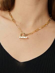 Women's Gold-Plated Paperclip Chain Starburst Zirconia OT Clasp Necklace, Minimalist Personalized Style, Suitable For Daily Commute And Workplace Outfits, Ideal Gift For Fashion Enthusiasts - Gold - View 4