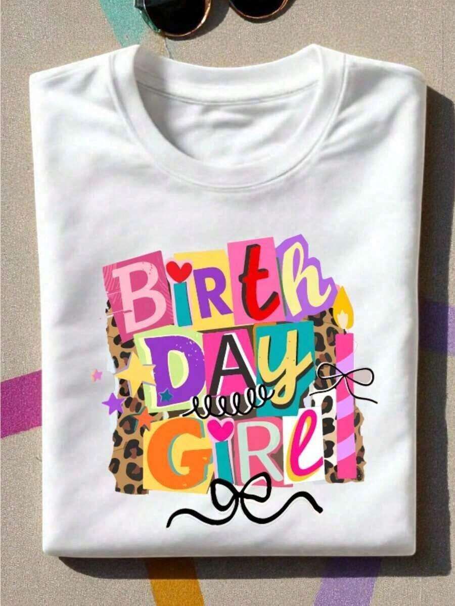 1 pieza de camiseta linda para chica de cumpleaños, camiseta divertida para chica, camiseta preppy coqueta para chica de cumpleaños, regalo de cumpleaños para chica atrevida, atuendo de cumpleaños para chica, blusas con lazo coquetas para chica. M-551210g 100% Algodón, los diseños están impresos. Unisexo. - Blanco - Ver 1