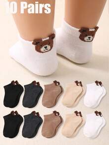 5/10 Pairs Soft Breathable Baby Ankle Socks With 3D Cute Bear Jacquard, Boys Toddler First Walkers Socks In Neutral Colors, Comfortable Stretchy Non-Binding Everyday Socks, 0-36 Months For Spring Summer Daily Wear, Back To School & Indoor Outdoor Play, Baby Socks, Boys Socks, Toddler Socks, Ankle Socks, Bear Socks, First Walkers Socks, Back To School Gift Newborn Essentials Gender Reveal Party - Multicolor - View 6