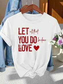1 pieza de camiseta elegante vintage de cuello redondo para mujer |     Impresión "QUE TODO LO QUE HAGAS SE HAGA CON AMOR", Tela de elasticidad media, Ideal para primavera/verano/otoño, 180g 100% algodón - XXXL - Ver 6