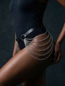 1件装女士哥特风黑色腰带，链条流苏装饰，性感束腰带，适合狂欢节派对、夜总会表演或酒吧装扮 - 黑色 - 查看 3