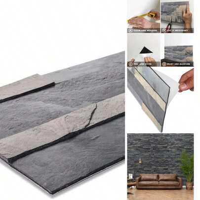 Peel And Stick 3D Stone Tiles - Self Adhesive Stick On Kitchen Backsplash Accent Wall Natural Autumn Rustic (10 Pack)